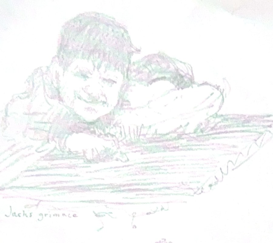 Pencil sketch by architect Edward J. Weber of his son Jack making a face, dated 1932